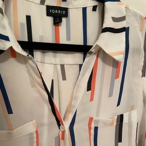 Sheer Collared Patterned Button-up Top